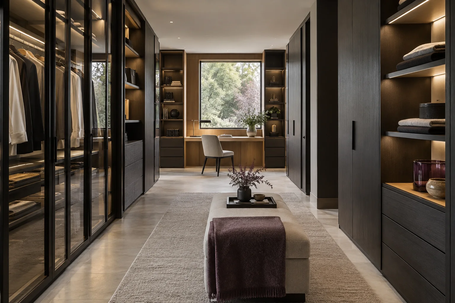 Charcoal and wood veneer cabinetry