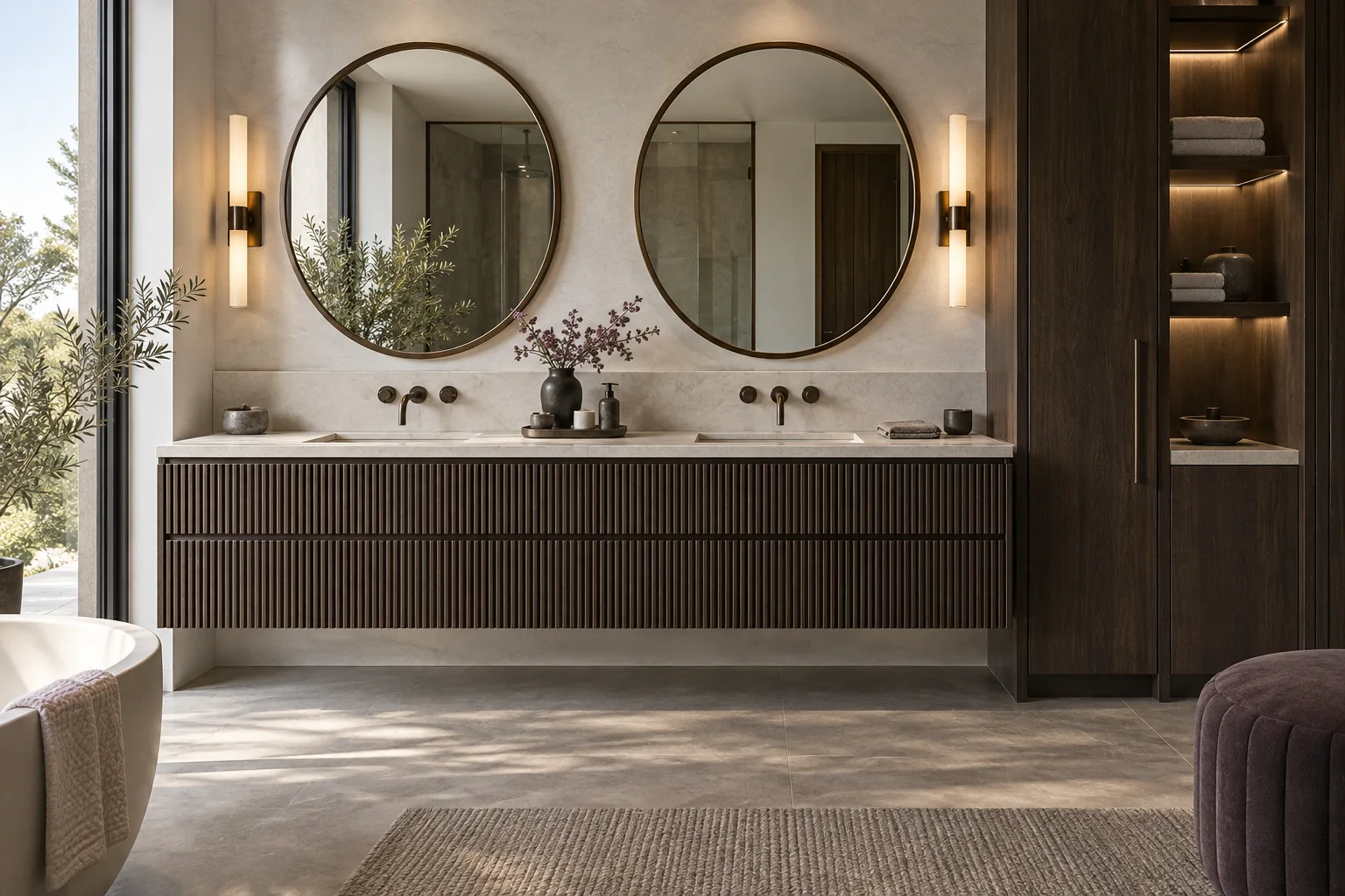 Renovated bathroom with custom double vanity